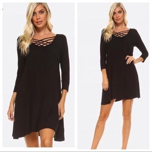 Black Crossed Strap front swing dress